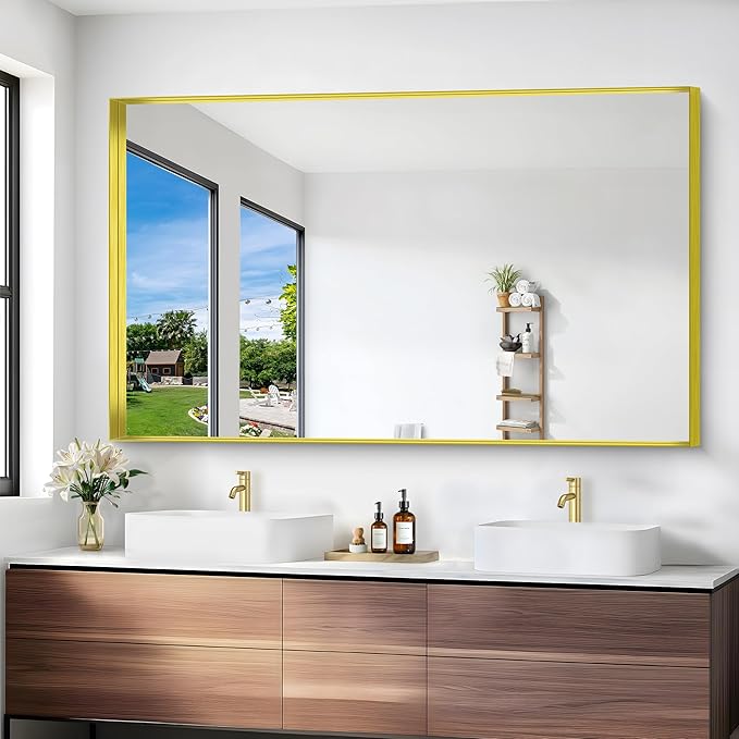 Gold Bathroom Mirror, 36x60 Inch Rectangular Deep Frame Mirror, Large Wall Mounted Bathroom Vanity Mirror Over Sink for Bedroom,Restroom, Living Room, Hangs Vertically or Horizontally-StrideForce Fitness