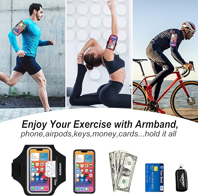 Armband for Samsung Galaxy S25/S24/S23/S22/S21/S20/S10/S9/S8,Galaxy A01/A8/A10e/A20e/A41/M01/Xcover 5,Water Resistant Sport Armband with Zipper Slot for Galaxy Buds (Black)-StrideForce Fitness