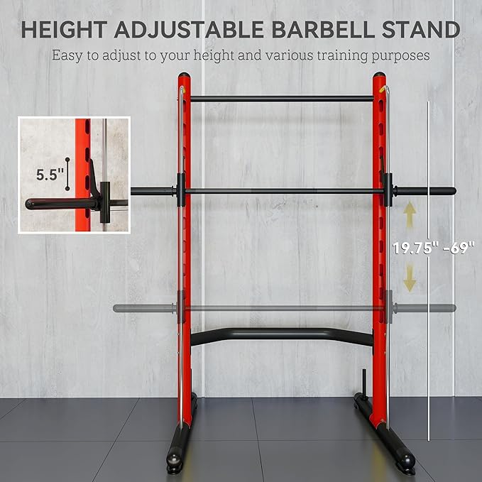 Soozier Squat Rack with Pull-Up Bar, Adjustable Power Rack with Barbell Bar, Multi-Functional Bench Press Rack for Home Gym Strength Training-StrideForce Fitness