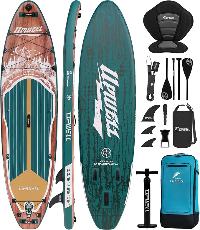 UPWELL 10'6"/11'/11'6" Inflatable Paddle Board, Stand Up Paddlboard for Youth & Adults, Stable Design, Premium SUP Accessories, Backpack, Leash, Hand Pump, Fins-StrideForce Fitness