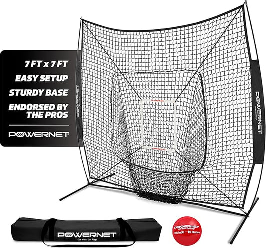 PowerNet Baseball Softball Practice Net 7x7 with Baseball Accessories for Practice Pitching, Batting & Fielding, Ball Caddy, Weighted Baseballs, Tee-StrideForce Fitness