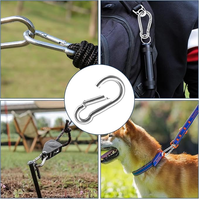 MIVIDE 100 Pack M4 x 1.57 Inch Carabiner Clips Spring Snap Hook, 304 Stainless Steel Heavy Duty Snap Hooks Carabiner Quick Link Clip for Camping Hiking Traveling Outdoor Swing Gym, 110Lbs Capacity-StrideForce Fitness