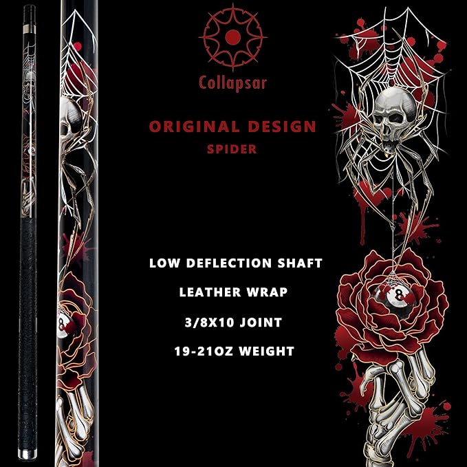 Collapsar CBP Pool Stick with 1X1 Hard Case,13mm Tip with Low Deflection Technology Billiard Cue,58" 2-Pieces 19-21 oz Professional Pool Cue Set-StrideForce Fitness