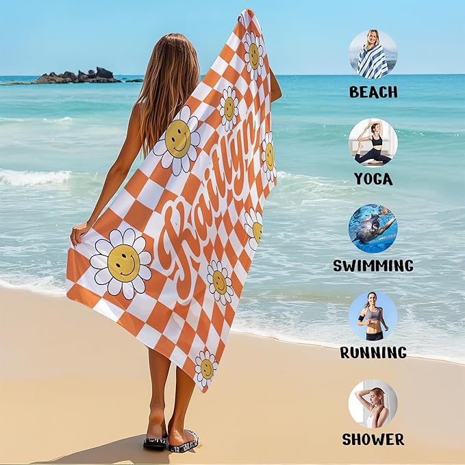 JML Personalized Beach Towel with Name, Custom Flower Beach Towel, Customized Microfiber Pool Towel, Quick Dry & Absorbent Swim Towel for Adult,Anniversary, Birthday, Summer Holiday,Vacation-StrideForce Fitness