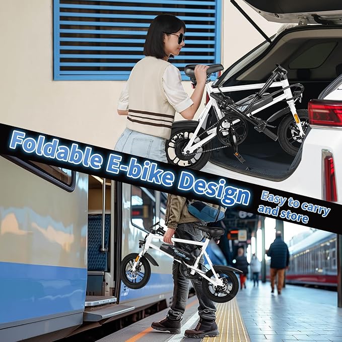 Winado Electric Bike for Adults, 14" Folding Electric Bicycle 450W Motor with Dual Disc Brakes, Max Range 25Miles(Pedal-Assist) & Speed 15.5MPH, Foldable Commuter City Ebike for Adults/Teens-StrideForce Fitness