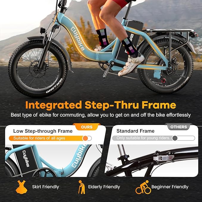 Folding Electric Bike for Adults with Peak 1000W Motor, 48V 20AH Battery up to 30MPH 80 Miles, 20" Fat Tire All Terrain Ebike, Front Suspension 7-Speed Commuter E Bike, Step-Thru, UL Certified-StrideForce Fitness