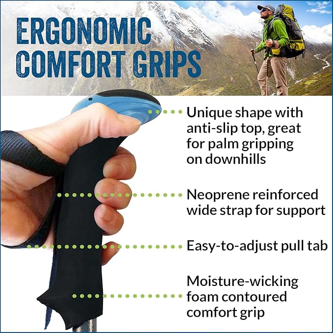 York Nordic Hiking & Walking Poles - Cushion Foam Grips w/Nordic Strap - Lightweight, Adjustable, and Great for Balance -2 Pieces w/Flip Locks, and Travel Bag - Heights 5'4"-6'2"-StrideForce Fitness