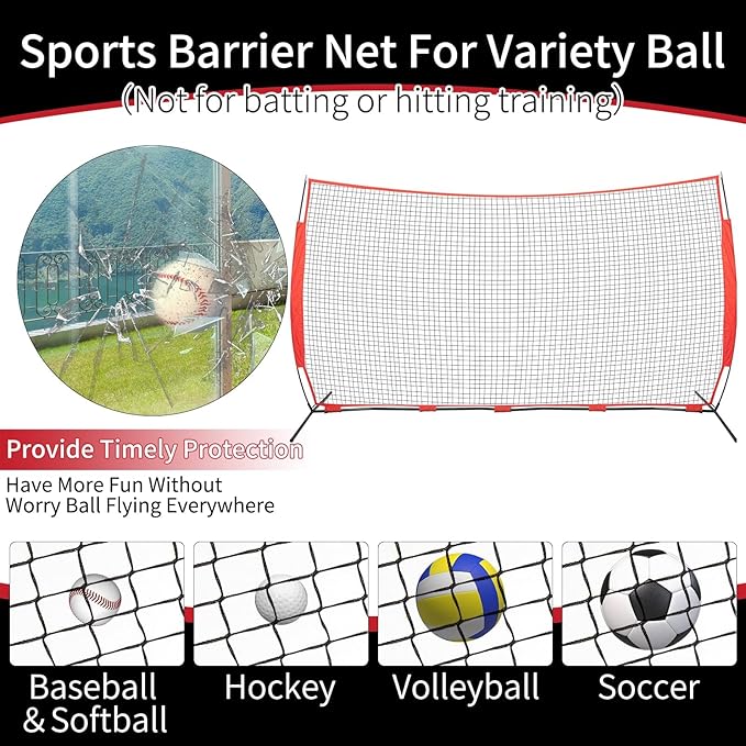7x7/16x10/20x10ft Backstop Net, Ball Stop Net with Handbag,Fix Sports Net Barrier by 4 Spike&2 Sandbag,Sports Practice Barrier Net for Baseball,Softball,Lacrosse Train,Backstop Net for Backyard-StrideForce Fitness