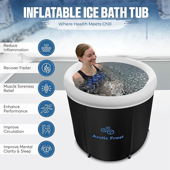 Large Round Professional Ice Bath Tub-105 Gallon Inflatable Cold Plunge- Portable Lightweight Easy to Set Up for Full Cold Water Immersion, Faster Recovery (Black, Round Bath(32x32x30)-StrideForce Fitness