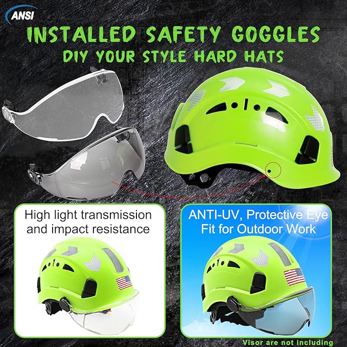 AOLAMEGS Construction Safety Hard Hat - ANSI Z89.1 Type Ι OSHA Approved Safety Helmets with Chin Straps Lightweight Reflective Vented ABS Hard Hats For Men Women Industrial Workwear 6-point Suspension-StrideForce Fitness