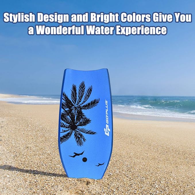 Goplus 41''/37''/33'' Lightweight Body Board for Beach, Surf Board with EPS Core, XPE Deck, HDPE Slick Bottom, Wrist Leash, Bodyboard for Kids Adults Surfing-StrideForce Fitness