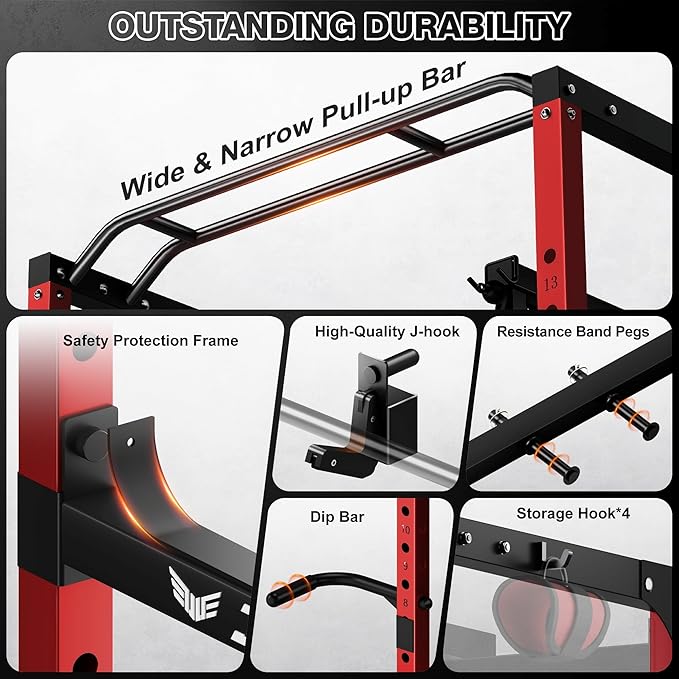 S21 Power Cage, Multi-Function Power Rack with Adjustable Cable Crossover System, 2000LBS Squat Rack for Home Gym with More Training Attachments-StrideForce Fitness