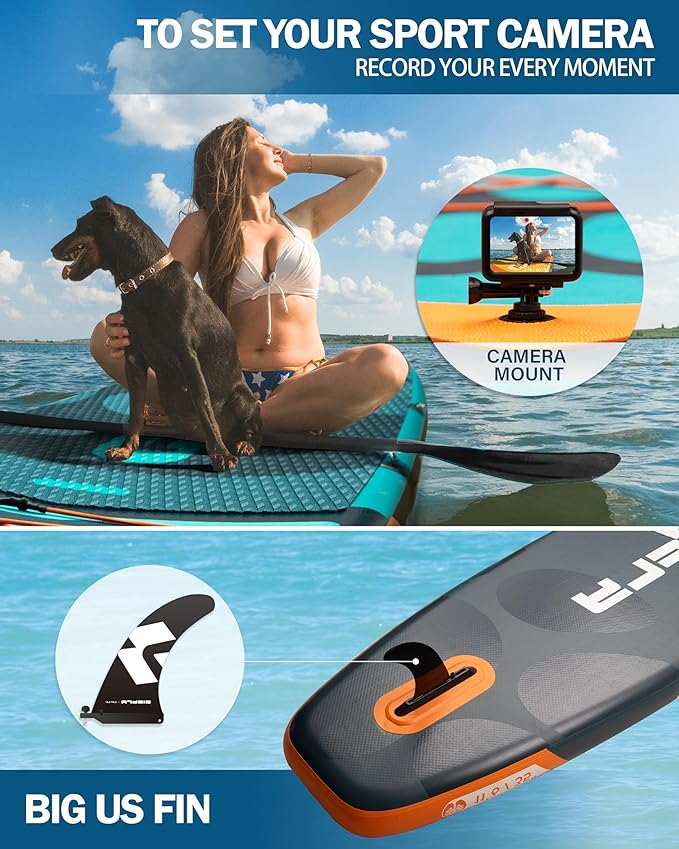 Bigfly 11'6×35" Super Wide Inflatable Stand Up Paddle Board, Ultra Stable Wide SUP for 2+1 People/Family/Big Size, 100L Backpack, All-Round Sup Board, US Big Fin-StrideForce Fitness