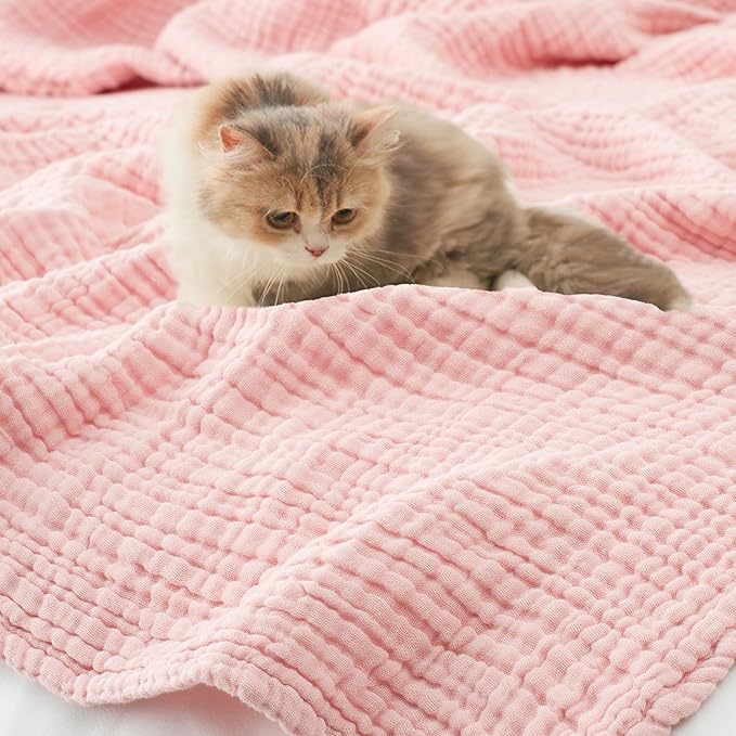 Carriediosa 100% Cotton Muslin Throw Blanket 66" X 90" Twin XL Size，4-Layers Summer Gauze Throws for Bed Couch，Soft Lightweight Breathable Linen Blankets Bedspread for Adults All Season，Dusty Pink-StrideForce Fitness