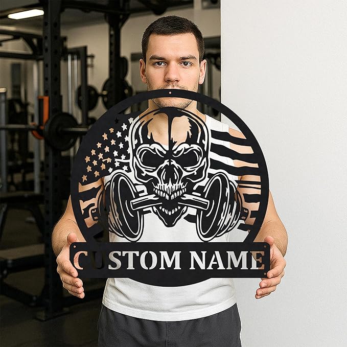 Gym Metal Sign Personalized Custom Name Fitness Decor for Home Workout Room, Powerlifting Garage Center Motivational Wall Art, Gift for Women, Men, Dad, Papa, Grandpa, Mother, Sister, Girls-StrideForce Fitness