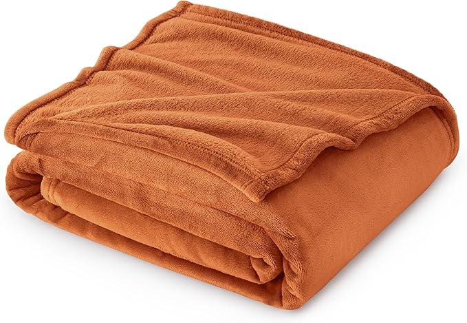 Bedsure Burnt Orange Fleece Throw Blanket Mango - 300GSM Soft Lightweight Plush Cozy Blankets for Bed, Sofa, Couch, Travel, Camping-StrideForce Fitness