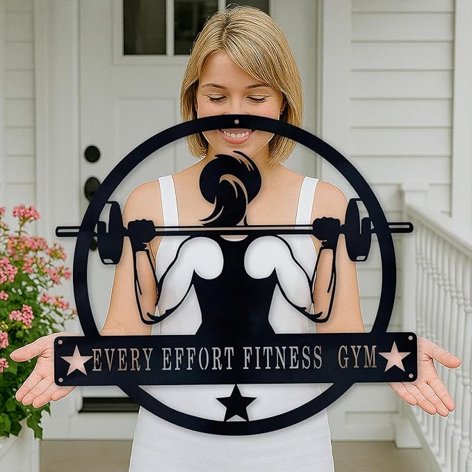 Custom Metal Gym Sign for Home Workout Room, Motivational Fitness Decor, Personalized Powerlifting Garage Wall Art, Gift for Women, Men, Dad, Papa, Grandpa, Mother, Sister, Girls, Modern Design-StrideForce Fitness