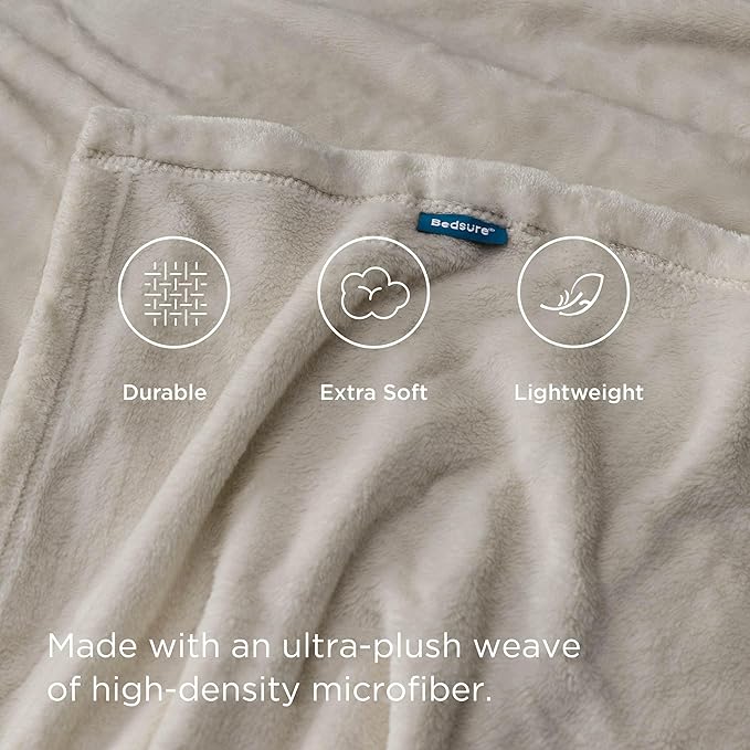 Bedsure Fleece Bed Blankets Queen Size Oxford Tan - Soft Lightweight Plush Fuzzy Cozy Luxury Blanket Microfiber, 90x90 inches-StrideForce Fitness