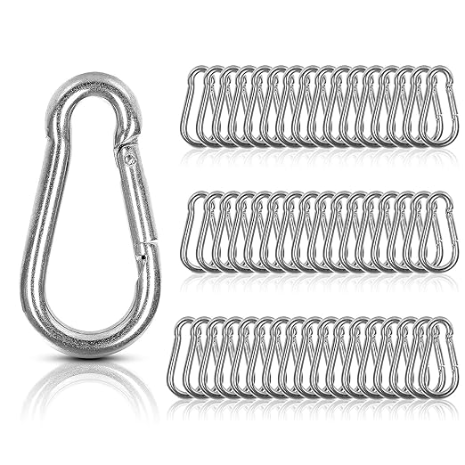 MIVIDE 50 PCS Stainless Steel Spring Snap Carabiner, Round, Silver, 2 Inch, Auto-locking, Camping, Hiking, Fishing, Boating, Dog Leash, Keychain-StrideForce Fitness