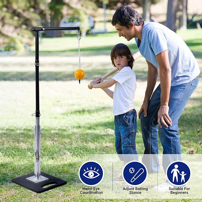 3-In-1 Baseball Softball Batting Tee,5 Hitting Modes To Choose,Auto Reset Baseball Swing Trainner With Tethered Ball,Handrolled Rubber Top,Weighted Base,Height Adjustable Hitting Tee For All Players-StrideForce Fitness