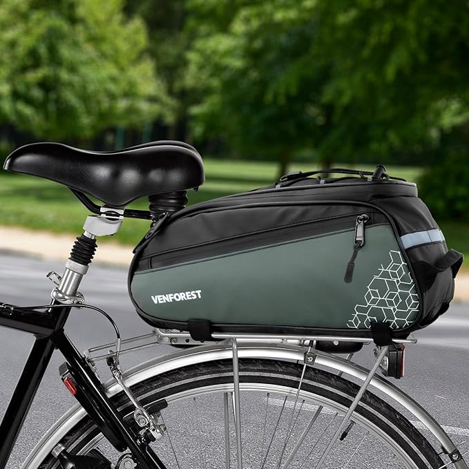 Bike Rear Rack Bag,9L PVC Waterproof Bike Trunk Bag for Road and Mountain Bikes,Bicycle Rear Seat Bag with Rain Cover Bike Saddle Bag for Cycling Trip (Brown green)-StrideForce Fitness