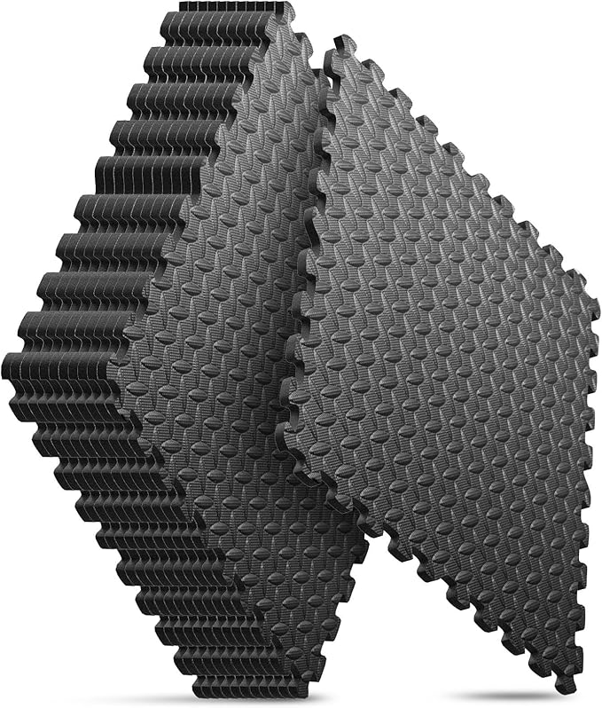 Home Gym Mat, Puzzle Exercise Mat, EVA Interlocking Foam Floor Tiles for Home Workout Equipment and Kids' Play Areas - Black, 24 in x 24 in x ½ in - 12 Tiles (Black, 12 Pack, 48 SQ FT)-StrideForce Fitness