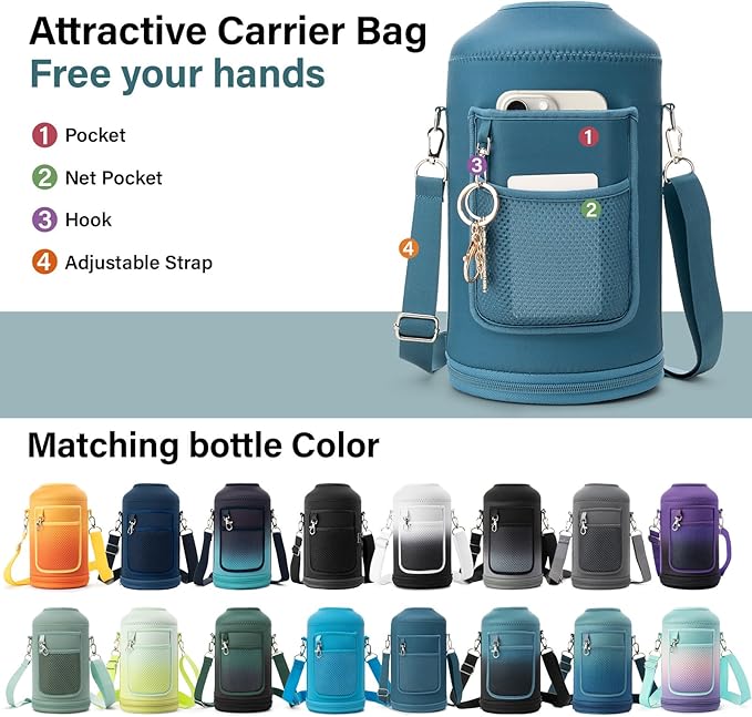 1 Gallon Water Bottle Insulated | Thickened Stainless Steel Vacuum Metal Water Jug | Portable Sports Large for Gym and Hiking with Straw, Carrier Bag, Handle Strap | BPA-Free 128 oz-StrideForce Fitness