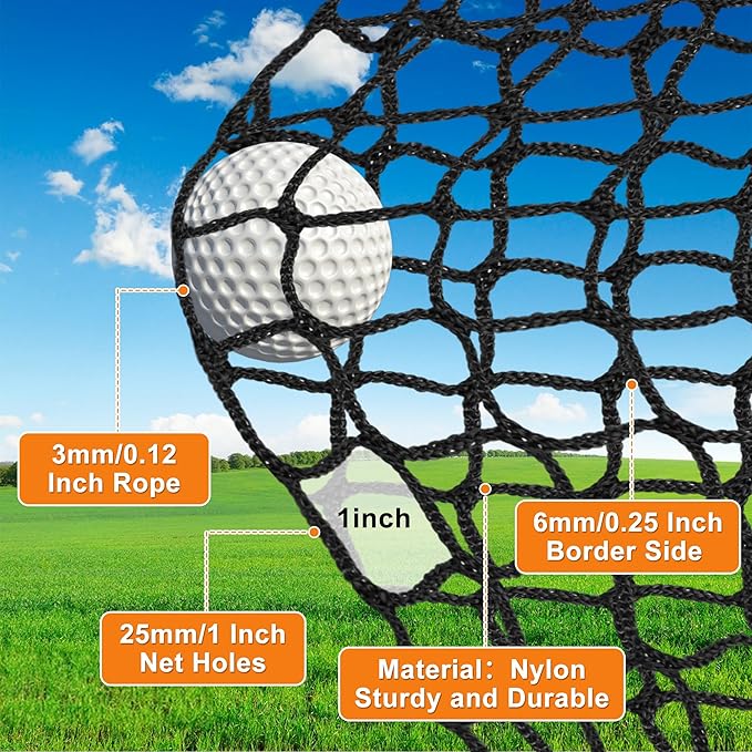 Nylon Golf Net 10-50ft - Practice Hitting Net With Rope and Carabiners, Durable Weatherproof Barrier for Baseball, Hockey, Soccer-StrideForce Fitness
