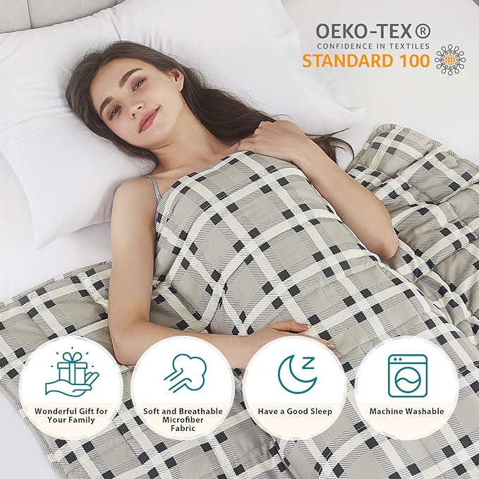 L'AGRATY Weighted Blanket - 48"x72" 20lbs Cooling Breathable Heavy Blanket Microfiber Material with Glass Beads Big Blanket for Adult All-Season Summer Fall Winter Soft Thick Comfort Blanket-StrideForce Fitness