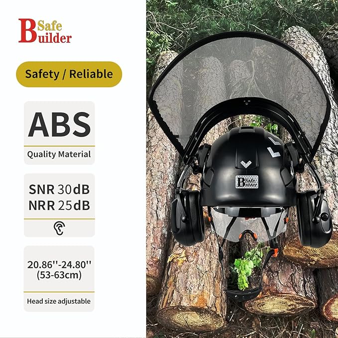 Forestry Safety Helmet with Build-in Visor Mesh Face Shield Ear Muffs 4 in 1 Chainsaw Safety Hard Hats-StrideForce Fitness