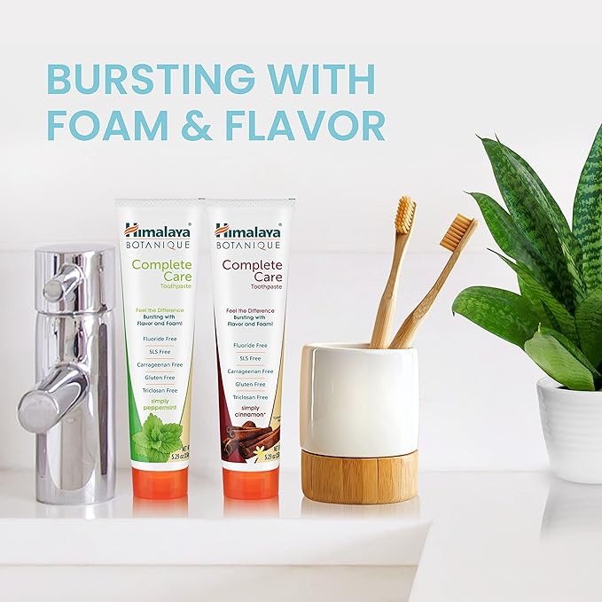 Himalaya Botanique Complete Care Toothpaste, Herbal, Variety Pack, Peppermint and Cinnamon Flavor, Fights Plaque, Freshens Breath, Fluoride Free, No Artificial Flavors, SLS Free, Cruelty Free, 5.29 Oz