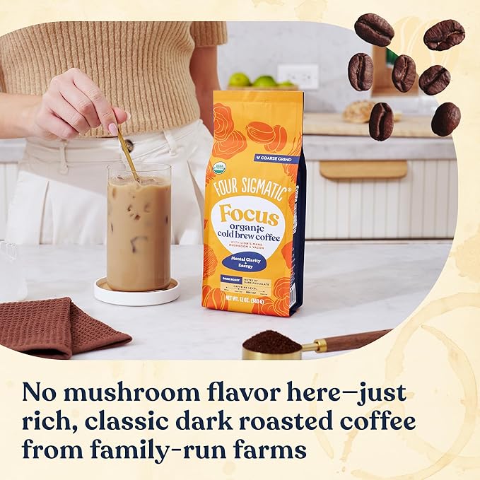 Four Sigmatic Organic Cold Brew Coffee Grounds | Dark Roast, Coarse Grounds with Lion's Mane and Chaga | Cold Brew Mushroom Coffee for Crash-Free Focus | 12 oz Bag-StrideForce Fitness