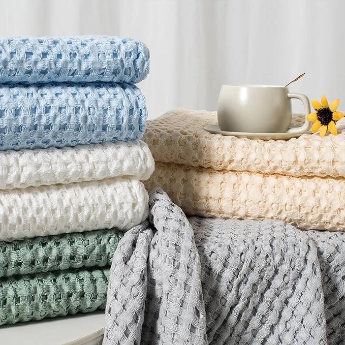 Carriediosa 100% Cotton Waffle Weave Blanket 400GSM Breathable Thermal Blankets for Bed Couch Sofa Soft and Cozy Throws for All Season Home Decor, 50"X 60" Light Grey-StrideForce Fitness