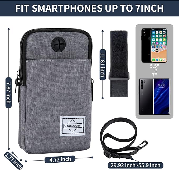 Cell Phone Purse Waist Pack Bag Travel Crossbody Bag Wristband Sport Armband Wallet with Removable Shoulder Strap (Light Grey)-StrideForce Fitness