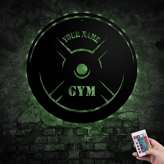 Personalized Home Gym LED Tin Metal Sign Multiple Sizes, Gym Sign Wall Decor, Exercise Workout Room Decor Fitness Center, Motivational Inspirational Hanging Wall Art Wall Plaque (05 w/lights)-StrideForce Fitness
