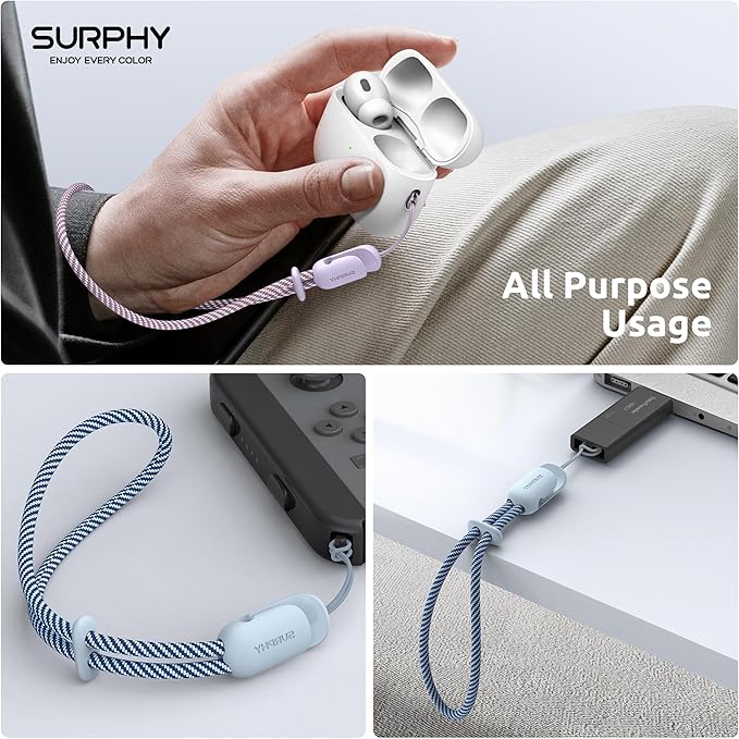 SURPHY 2 Pack Phone Lanyard for Cellphone Case, Phone Wrist Strap for Case, Cellphone Strap with 2-Color Braided, Charm Wrist Lanyard for Women, Cellphone Wrist Lanyard for Women, Lilac & Cloud Blue