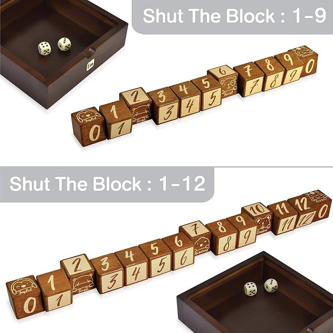 Super SIX : Wooden Multi Board Game: Tic Tac Toe + Shut The Block + 15 Number Sliding Puzzles for Kids and Family-StrideForce Fitness