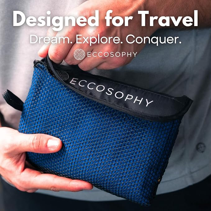 ECCOSOPHY Microfiber Beach Towel – Quick Dry Gym Towel, Highly Absorbent with Ribbed Texture, Lightweight – Ideal for Travel, Pool, Yoga, Fitness & Outdoor Adventures – 60x30 Navy-StrideForce Fitness