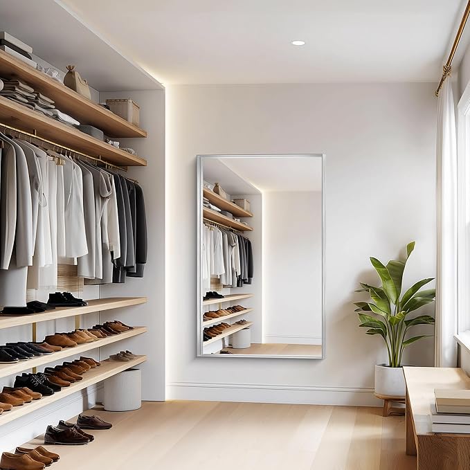 Silver Bathroom Mirror, 36x55 Inch Rectangular Deep Frame Mirror, Large Wall Mounted Bathroom Vanity Mirror Over Sink for Bedroom,Restroom, Living Room, Hangs Vertically or Horizontally-StrideForce Fitness