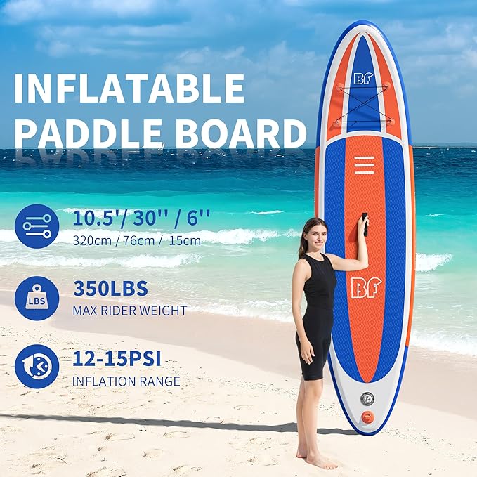 Inflatable Stand Up Paddle Board with SUP Accessories & Backpack. Paddle Boards for Adults. Non-Slip Deck, Wide Stance, Bottom Fin, Double Action Pump.-StrideForce Fitness