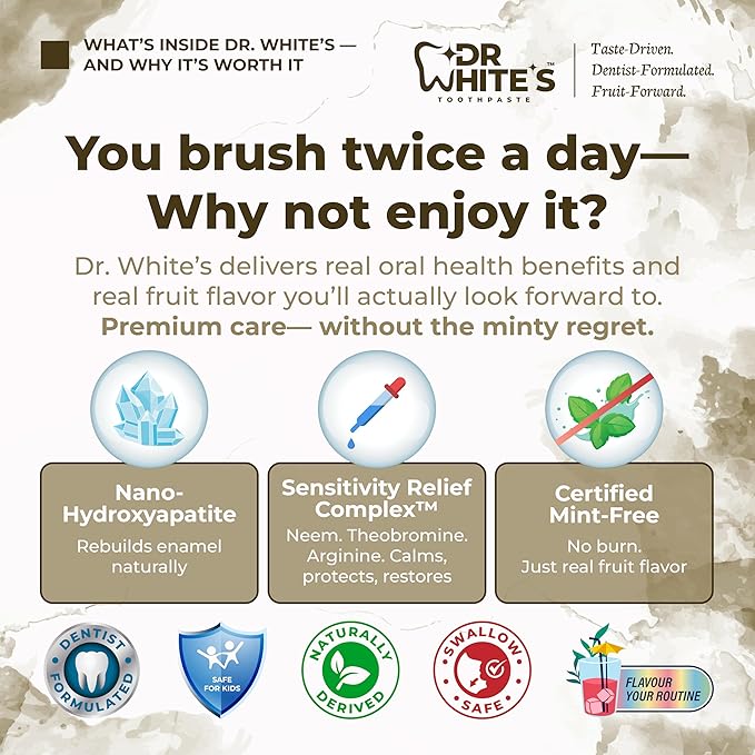 Dr. White’s Fluoride-Free Toothpaste for Adults & Kids – Dentist-Formulated, Swallow-Safe, Mint-Free – Nano Hydroxyapatite, Sensitivity Relief Complex™ (3.5 Ounce (Pack of 3), Island Escape Trio)