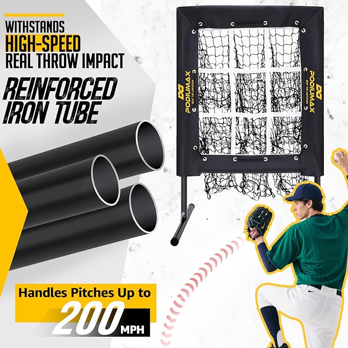 PodiuMax Baseball Pitching Net, 9 Hole Pitching Net with Strike Zone, 5 Adjustable Heights Baseball Throwing Net for All Ages, Heavey Duty Solo Trainer with Carry Bag for Backyard Practice-StrideForce Fitness