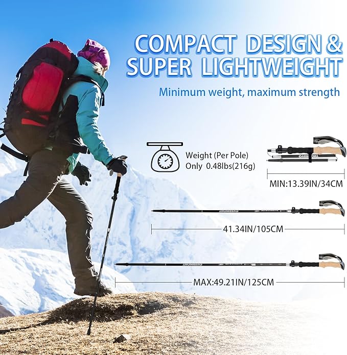 Overmont 7075 Aluminum Trekking Poles - Lightweight Collapsible Hiking Poles Adjustable Walking Sticks with EVA Handle All Terrain Accessories Carry Bag - Set of 2-StrideForce Fitness