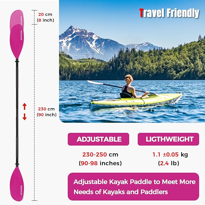 Kayak Paddles with Alloy Shaft and PP Blade, Floating Kayaking Oars, Adjustable 230-250 cm/90-98 Inches, 210-230 cm/82-90 Inches-StrideForce Fitness