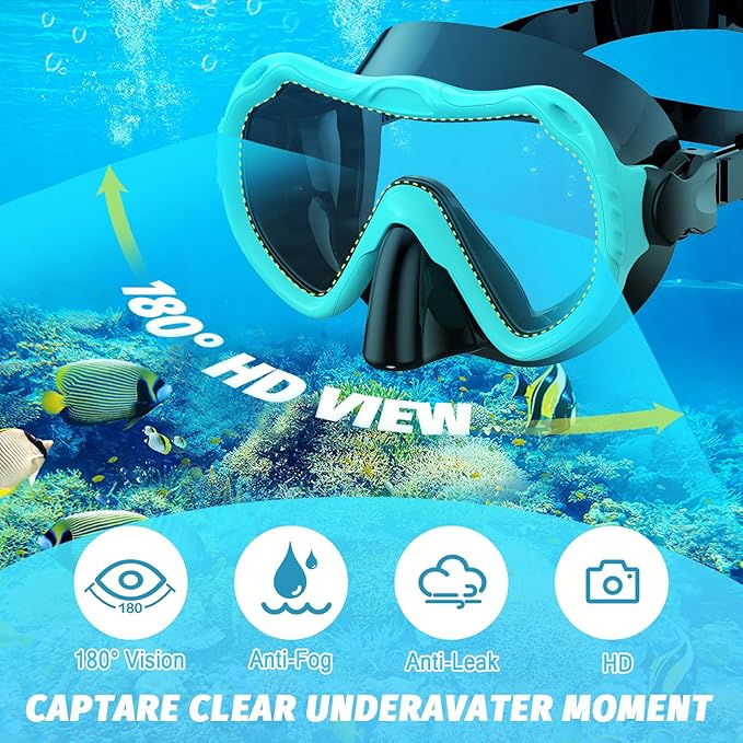 Full Face Snorkel Mask, Snorkeling Gear for Adults Men and Women, 180 Degrees Panoramic View Snorkel Set Anti-Fog Anti-Leak, Dry Top System and Travel Bag for Swimming, Snorkeling-StrideForce Fitness