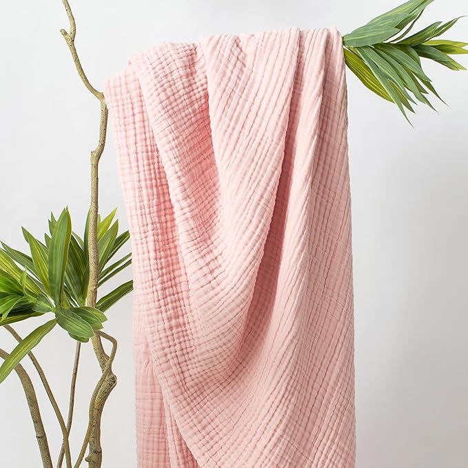 Carriediosa 100% Cotton Muslin Throw Blanket 66" X 90" Twin XL Size，4-Layers Summer Gauze Throws for Bed Couch，Soft Lightweight Breathable Linen Blankets Bedspread for Adults All Season，Dusty Pink-StrideForce Fitness