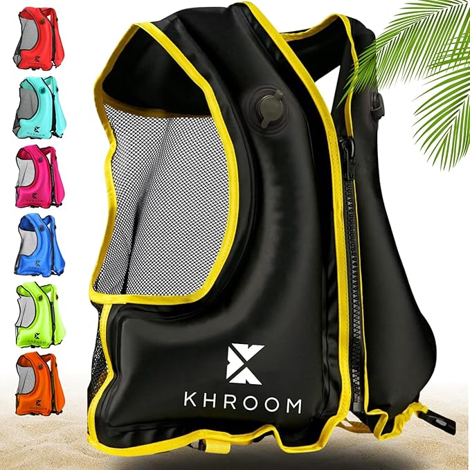 Khroom Inflatable Snorkel Vest for Adults and Teenagers | 60"-75" Height | 90-220 lbs | V2 2025 Model | Buoyancy Jacket for Snorkeling and SUP - Snorkel Vest, Buoyancy Aid-StrideForce Fitness