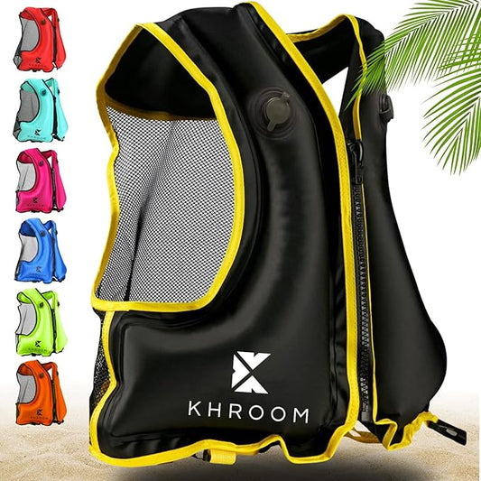 Khroom Inflatable Snorkel Vest for Adults and Teenagers | 60"-75" Height | 90-220 lbs | V2 2025 Model | Buoyancy Jacket for Snorkeling and SUP - Snorkel Vest, Buoyancy Aid-StrideForce Fitness