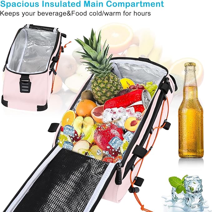 MOSISO Bike Rack Bag with 2 Removable Panniers, Waterproof Bike Trunk Cooler Storage Handbag Insulated Bicycle Rear Seat Pouch, Bicycle Storage Saddle Shoulder Bag Cycling Luggage Pouch, Pink-StrideForce Fitness