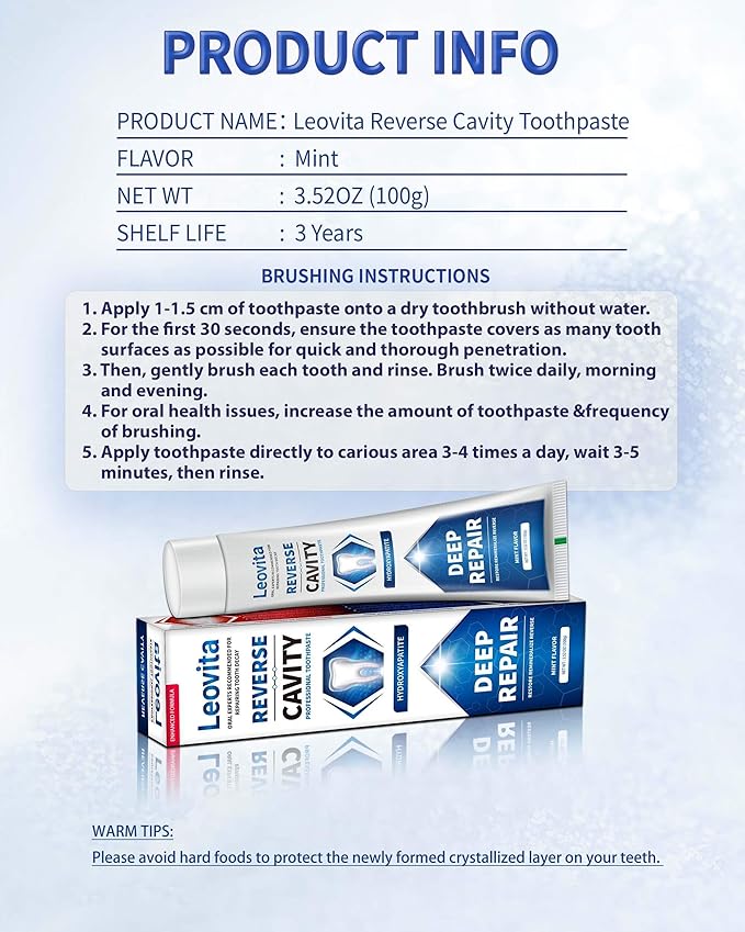 Cavity Reversing Toothpaste for Adult, Hydroxyapatite as Remineralizing Filler, SLS and Fluoride Free Tooth Decay Treatment, Anticavity Reversal Enamel Repair, 3.52 OZ